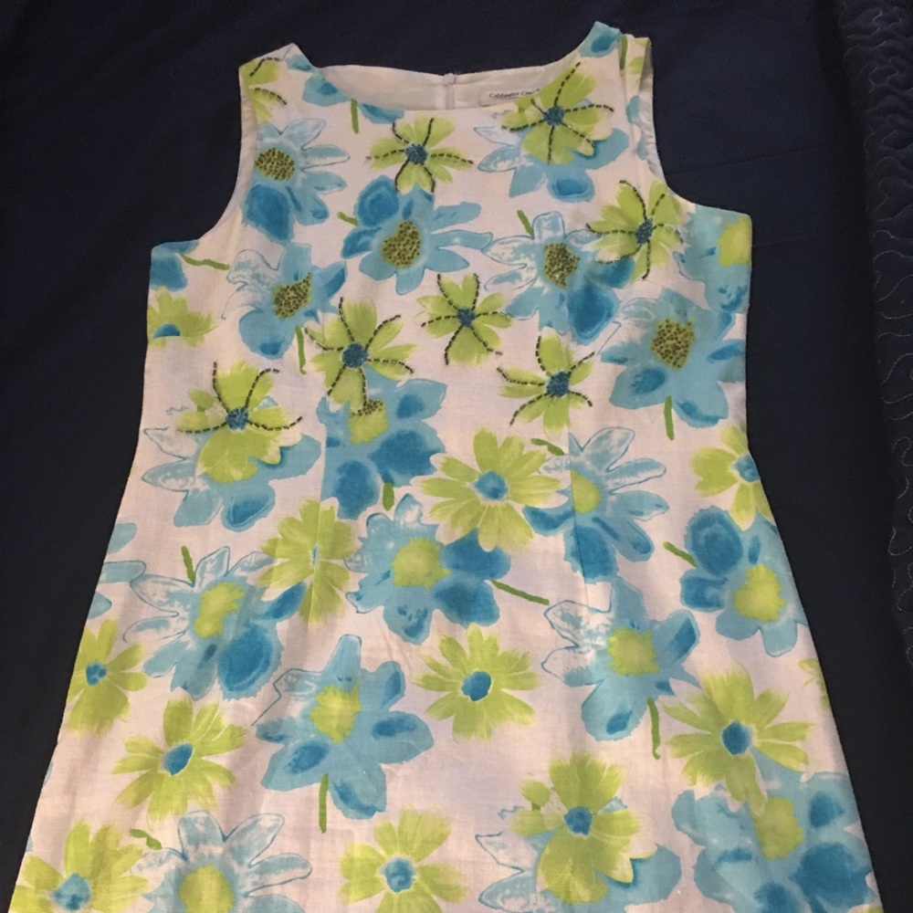 Coldwater Creek linen sheath dress, beaded - 14P